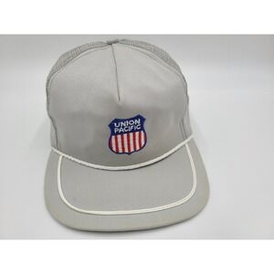 Vintage Union Pacific Railroad Rope Mesh Trucker Snapback Hat Cap Gray Made USA